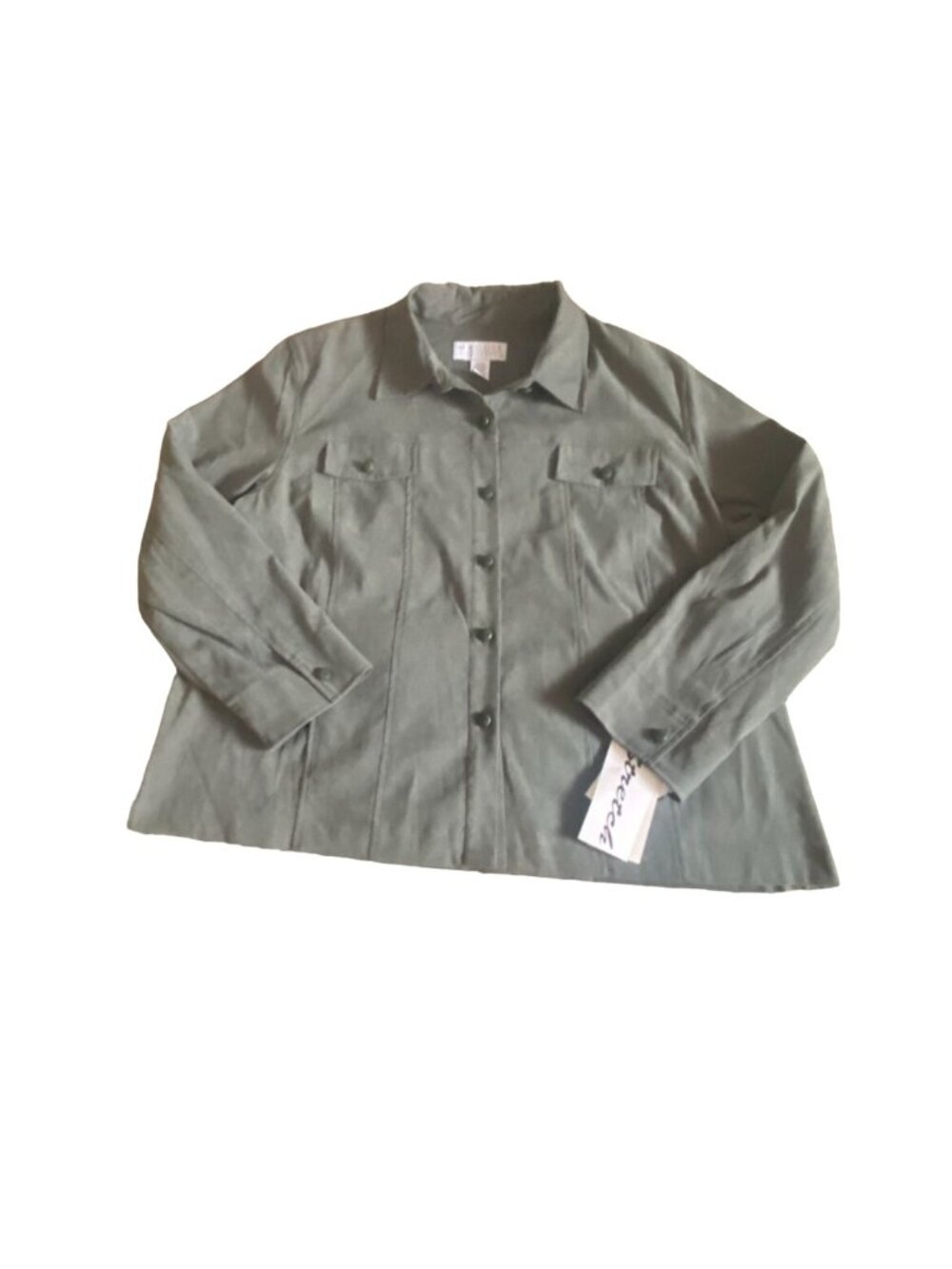 Maggie McNaughton 'Boston' Womens Textured Button Front Blouse-Green-20W-NWT